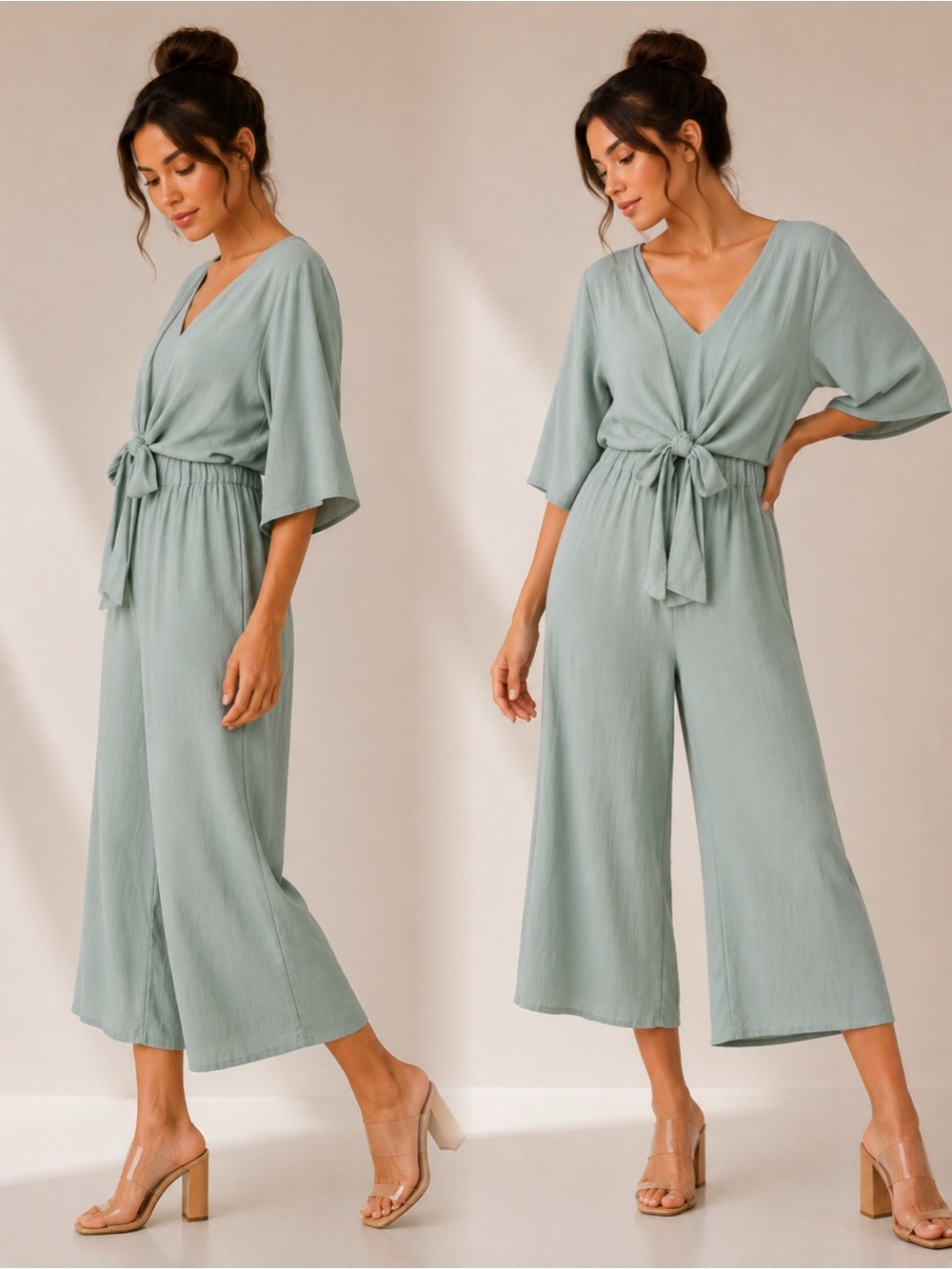 Love in Sage Tie-Front Wide Leg Jumpsuit
